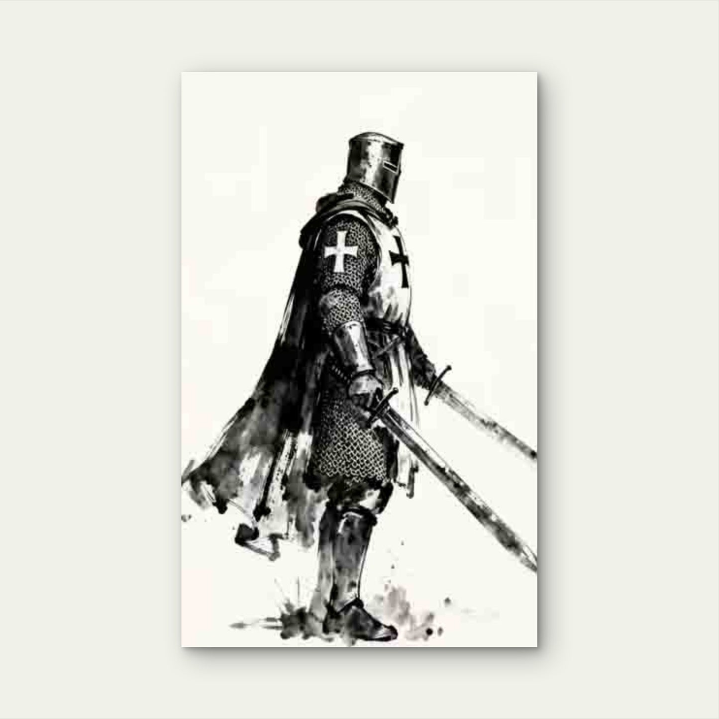 Medieval Knight Holding Sword 60x90cm Metal Print Ready to Hang