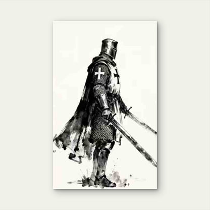 Medieval Knight Holding Sword 60x90cm Metal Print Ready to Hang