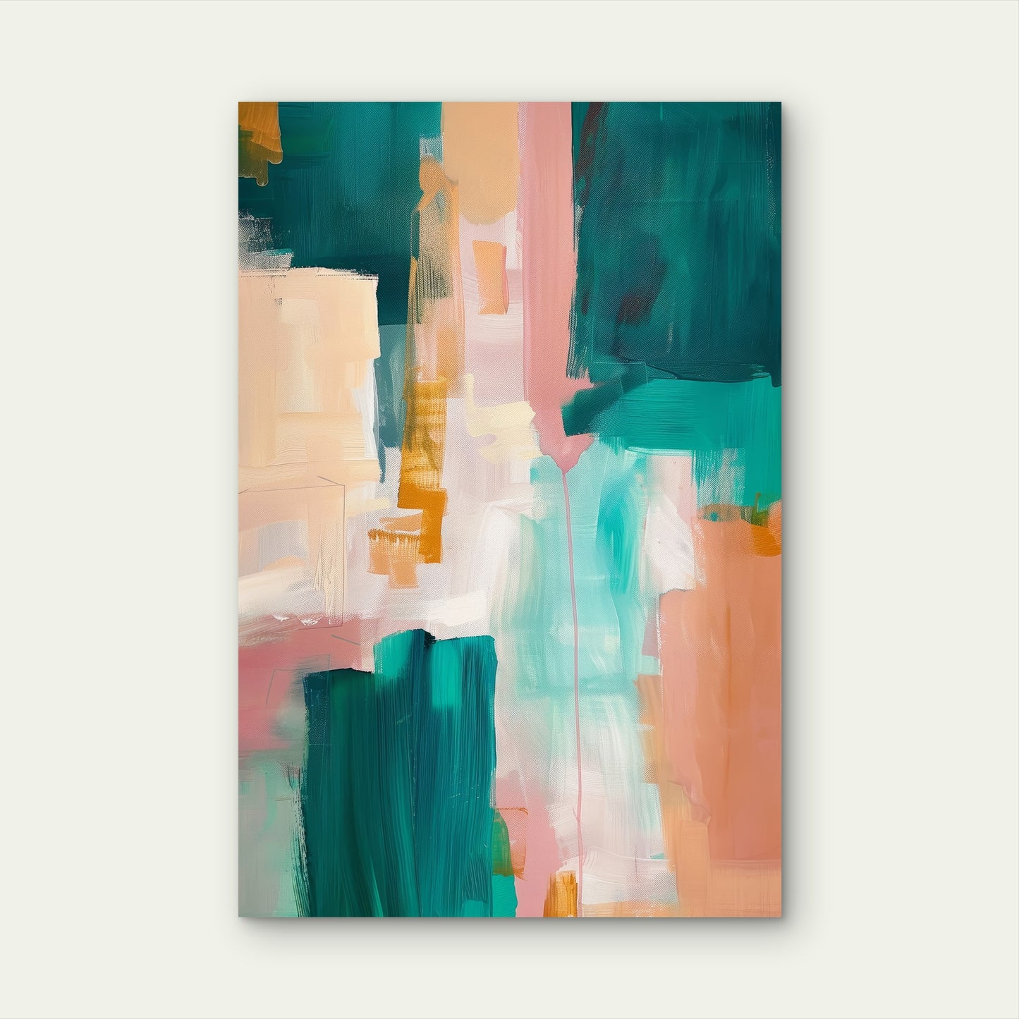 Abstract Teal Pink Color Block Painting 40x60cm Metal Print Ready to Hang
