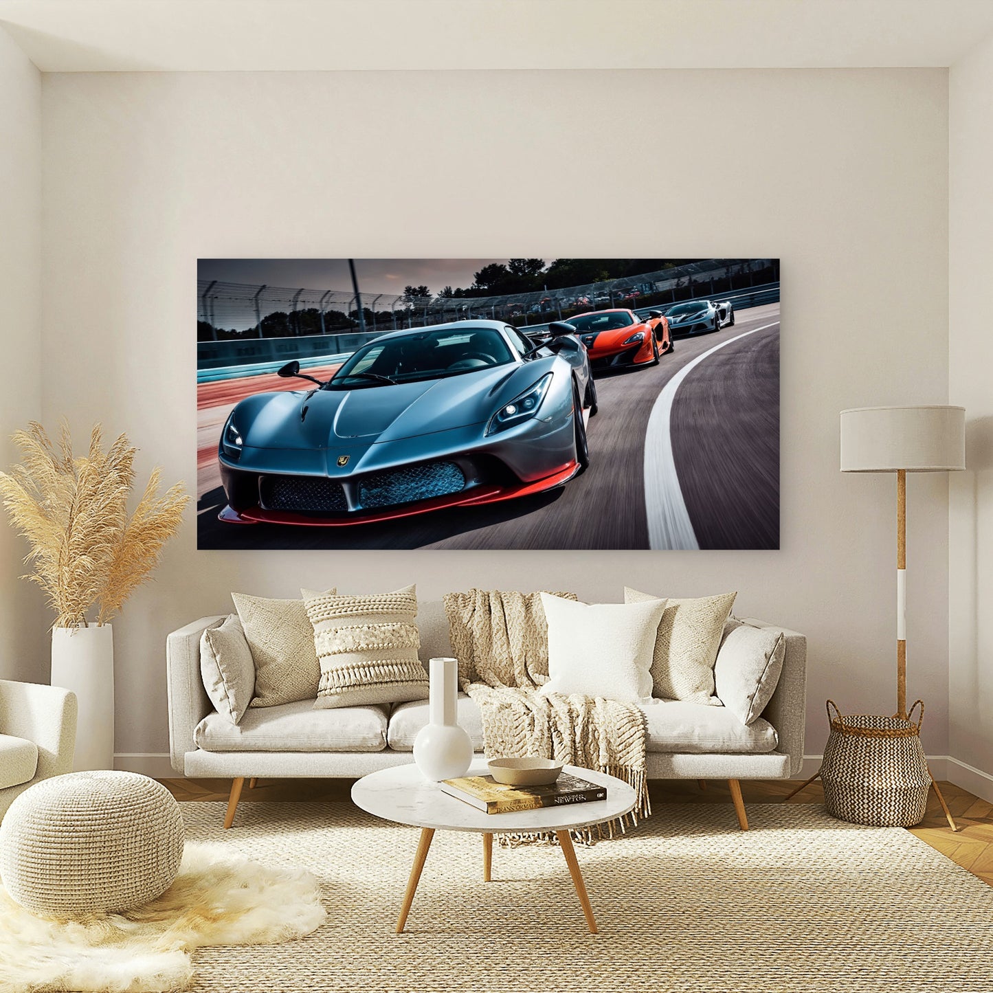 Silver and red supercars racing Wall Art Canvas Office Home Room Framed 120x60cm