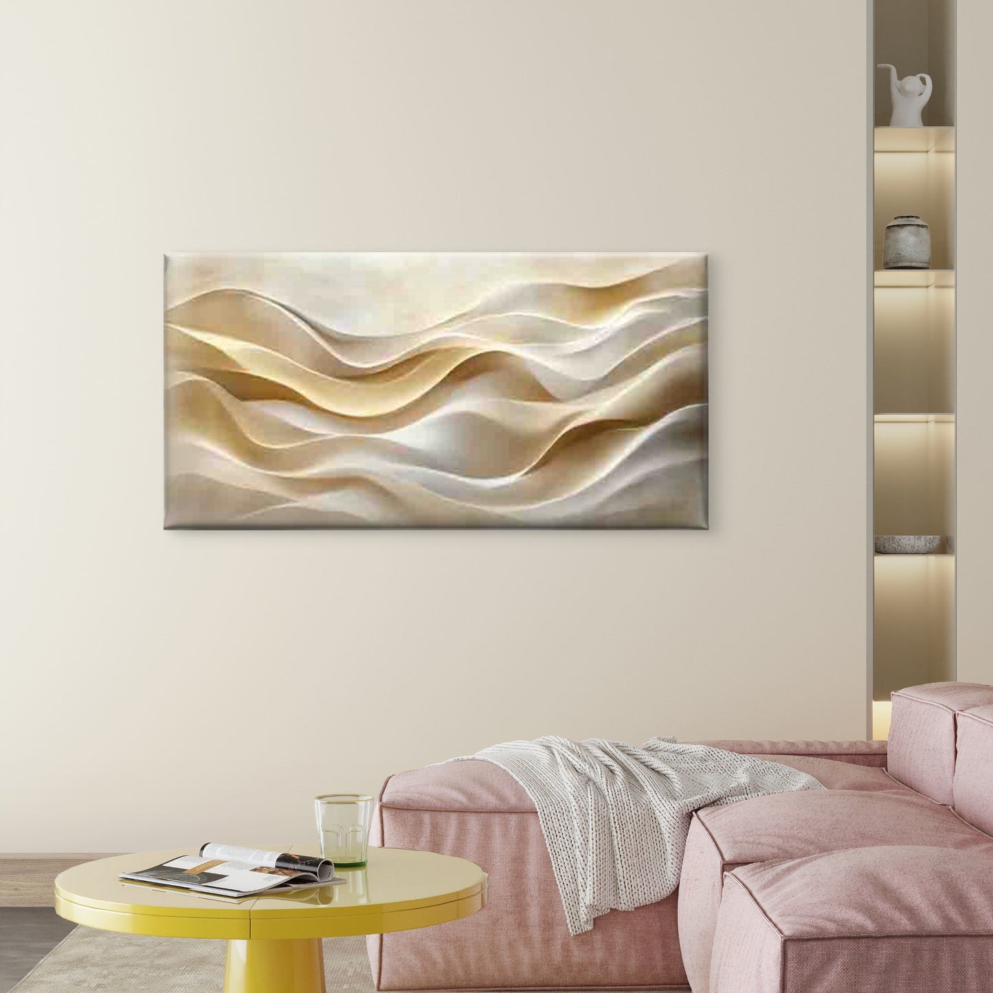Waves of Soft Light Wall Art Canvas Office Home Room Framed 120x60cm - Bella Home Decor