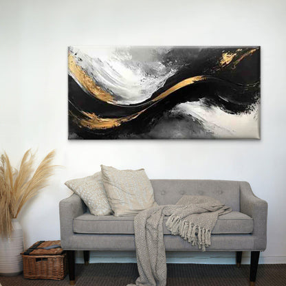 Elegant Abstract Black And Gold Wall Art Canvas Office Home Room Framed 120x60cm - Bella Home Decor