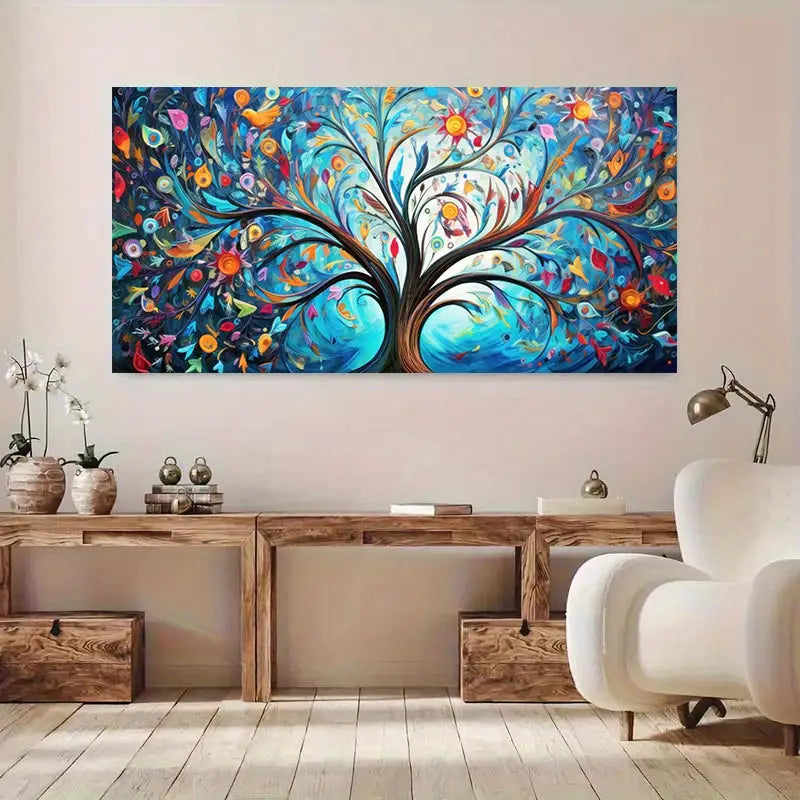 Vibrant Golden Tree of Life with Blue Background Wall Art wall canvas office home room framed 120x60cm
