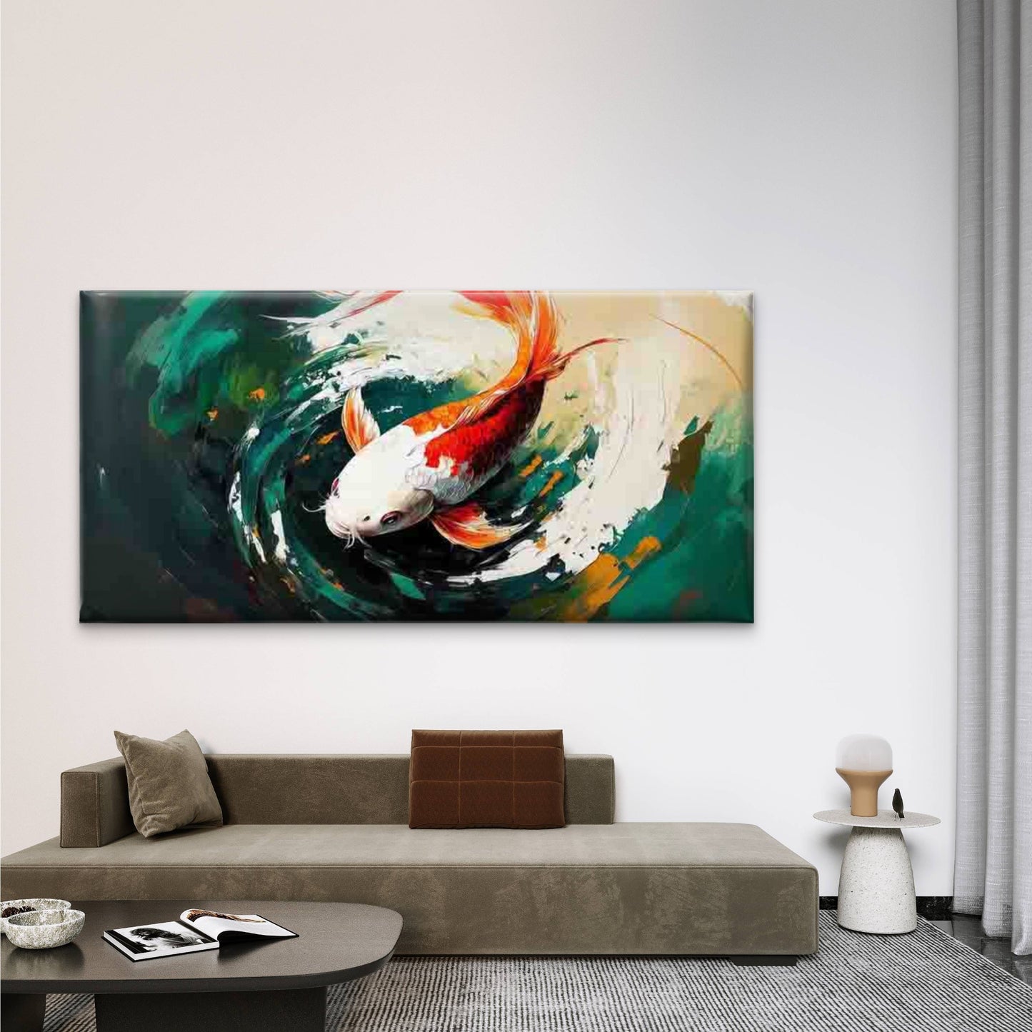 Abstract Koi Fish Painting Wall Art Canvas Office Home Room Framed 120x60cm