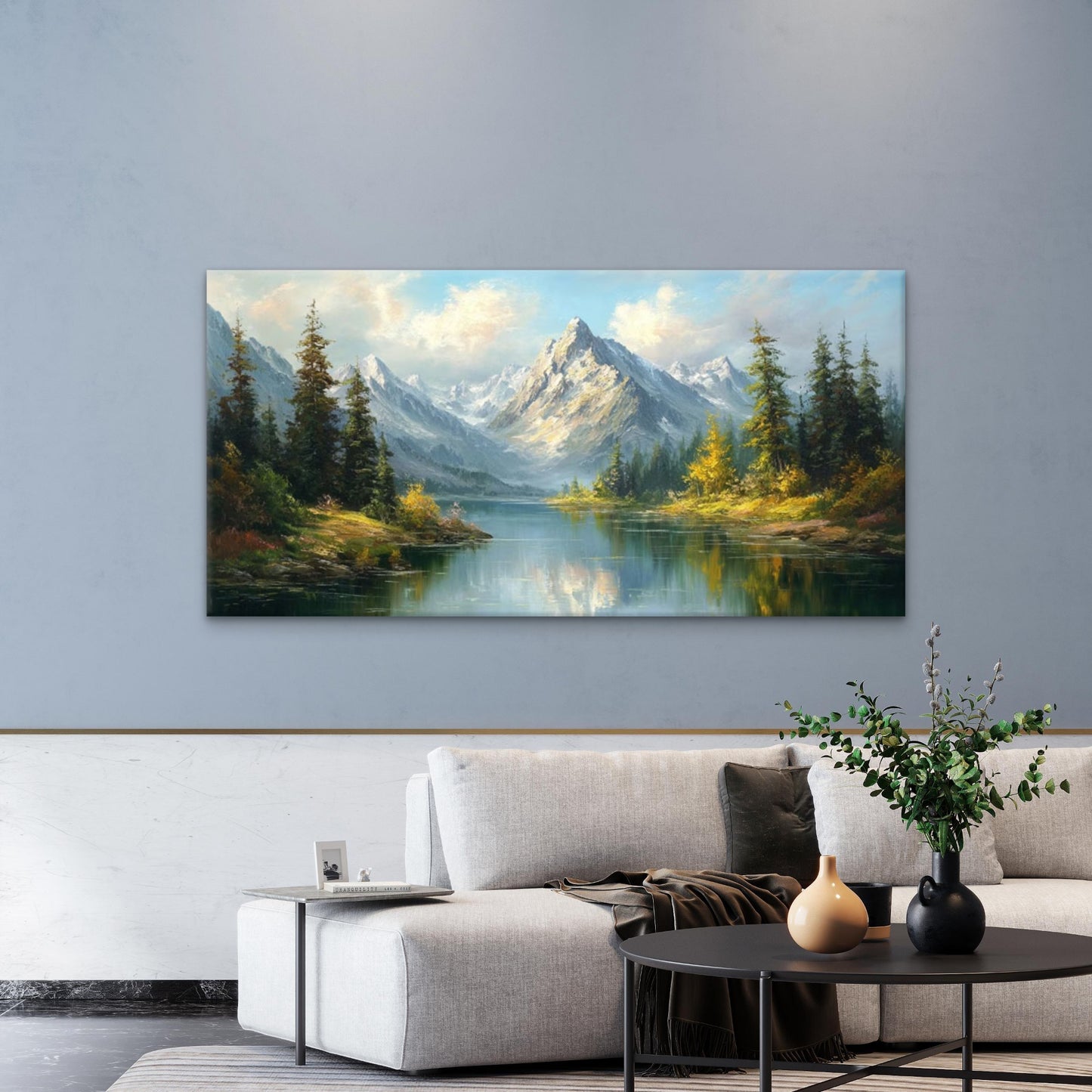 Mountain Peak Tranquil Forest Wall Art Canvas Office Home Room Framed 120x60cm