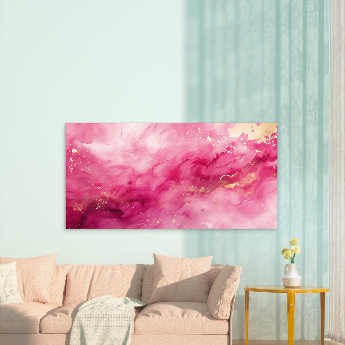 Deep Magenta Golden Mist Wall Art Canvas Office Home Room Framed 120x60cm