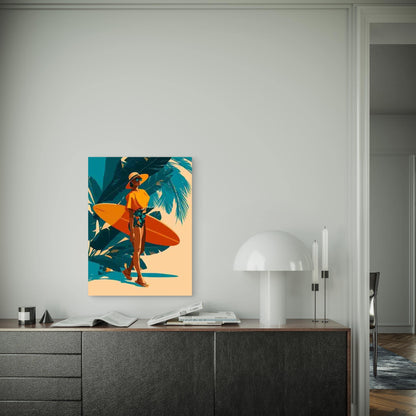 Abstract Surfing Woman Tropical Beach Metal Print Ready to Hang