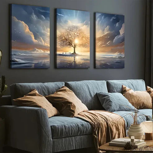 3pcs Modern Fantasy Landscape Abstract Art Sunrise Wall Art Set Canvas Unframed - High Quality Print 100% Australian Made Wall Canvas