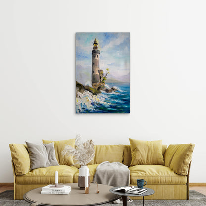 Lighthouse By Sea Oil Painting With Brush Strokes 40x60cm Metal Print Ready to Hang