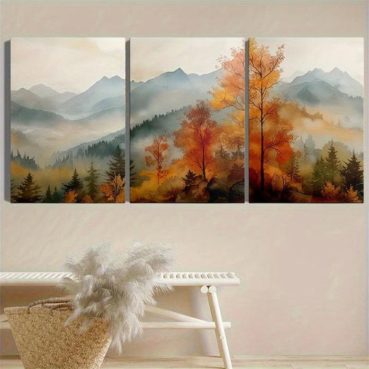 3pcs Vintage Autumn Watercolor Country Painting Metal Print Ready to Hang Art