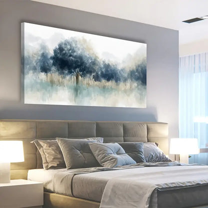 Modern Abstract Blue Forest Serene Nature Wall Art canvas office home room framed 120x60cm - Bella Home Decor