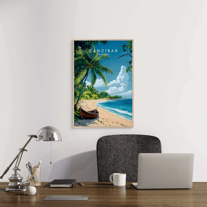 Zanzibar Tanzania Tropical Beach Scene Travel Poster Print Wall Art