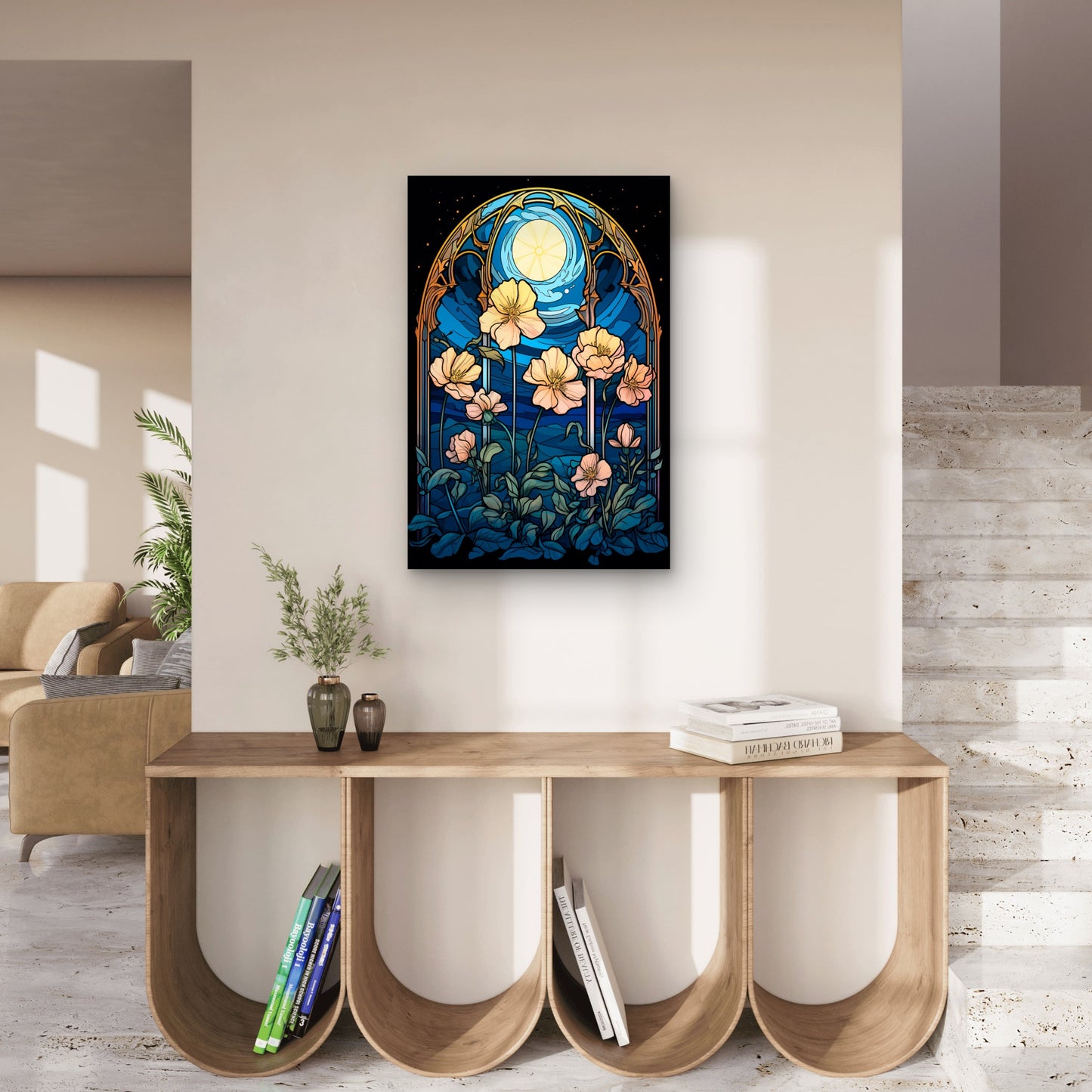Moon Night Sky Yellow Poppy 40x60cm Metal Print Ready to Hang