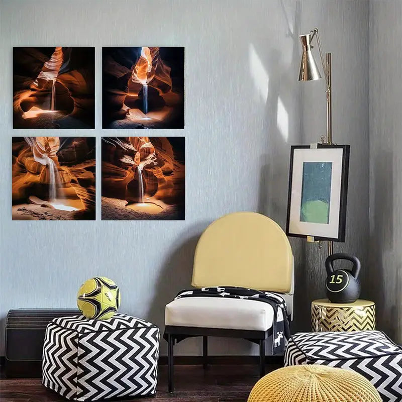 4pcs Sun Rays on Antelope Canyon  Wall Art Canvas Framed