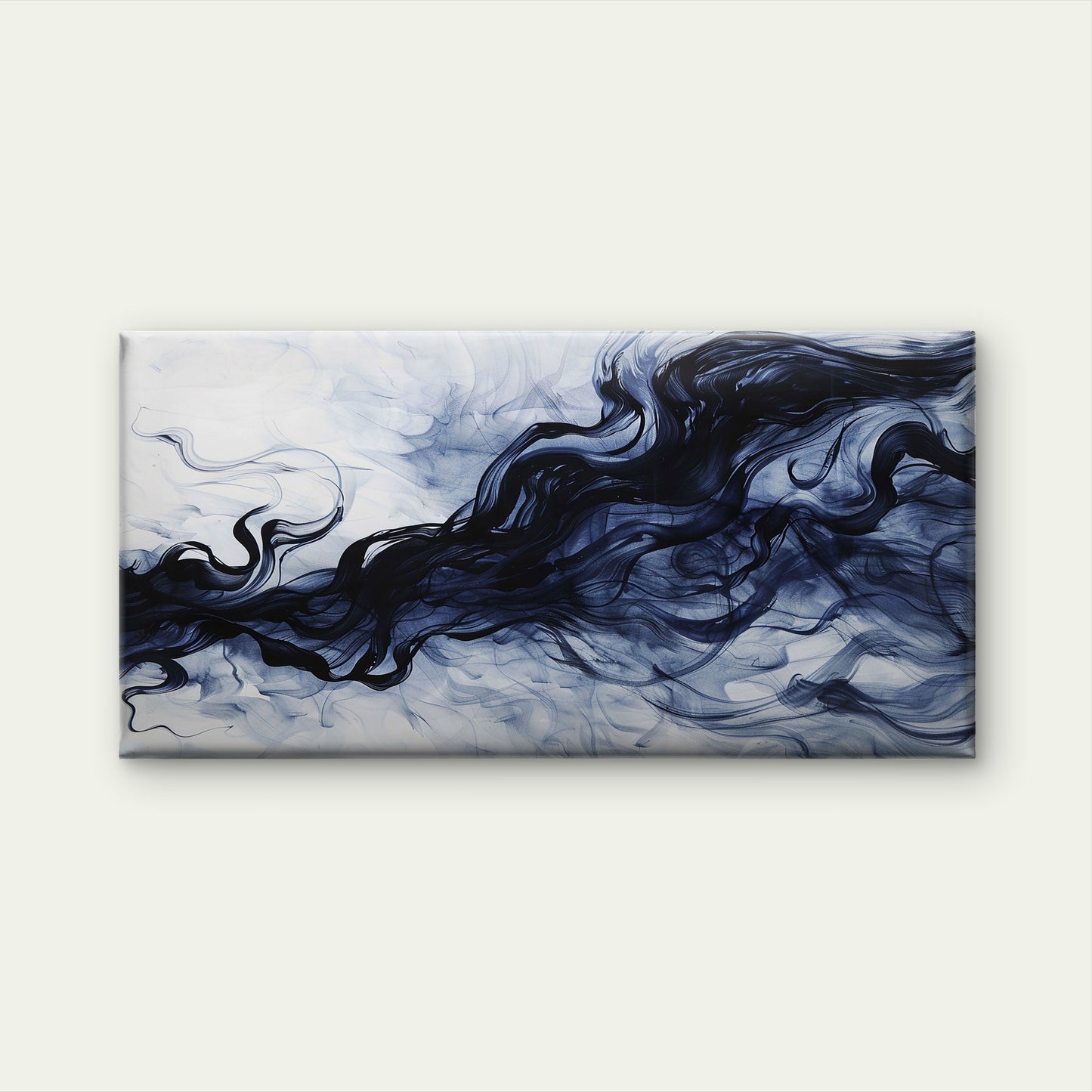 Navy Blue Ink Smoke Wave Wall Art Canvas Office Home Room Framed 120x60cm