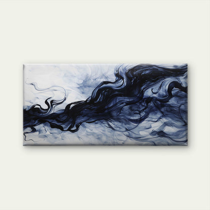 Navy Blue Ink Smoke Wave Wall Art Canvas Office Home Room Framed 120x60cm