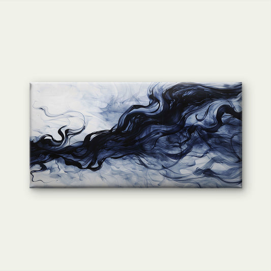 Navy Blue Ink Smoke Wave Wall Art Canvas Office Home Room Framed 120x60cm