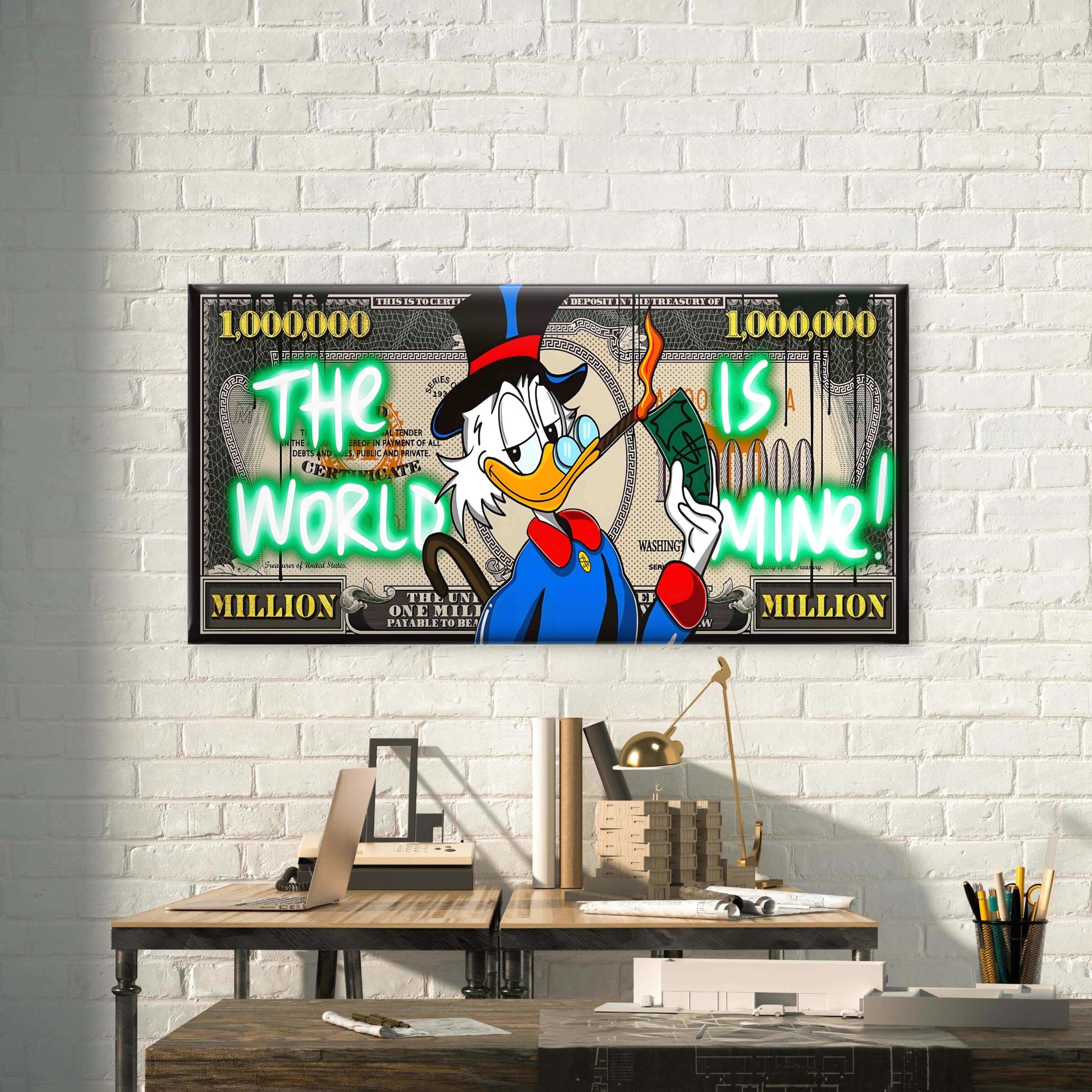 Rich Duck Burning Cash Wall Art Canvas Office Home Room Framed 120x60cm - Bella Home Decor