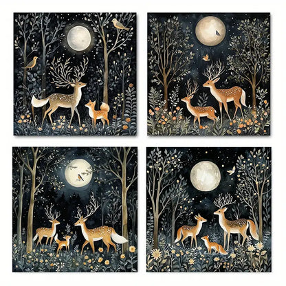 4pcs Deep In The Dark Fores Wall Art Canvas Framed