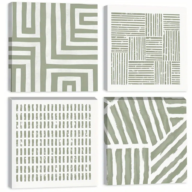 4pcs  Green Geometry Graphics Square Artwork  Wall Art Canvas Framed