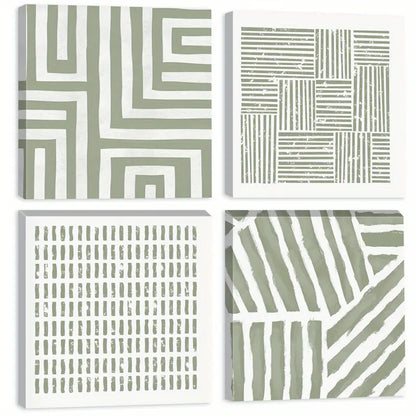 4pcs  Green Geometry Graphics Square Artwork  Wall Art Canvas Framed