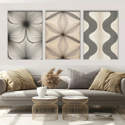 3pcs Minimalist Symmetrical Design Aesthetic, Elegant Metal Print Ready to Hang Art
