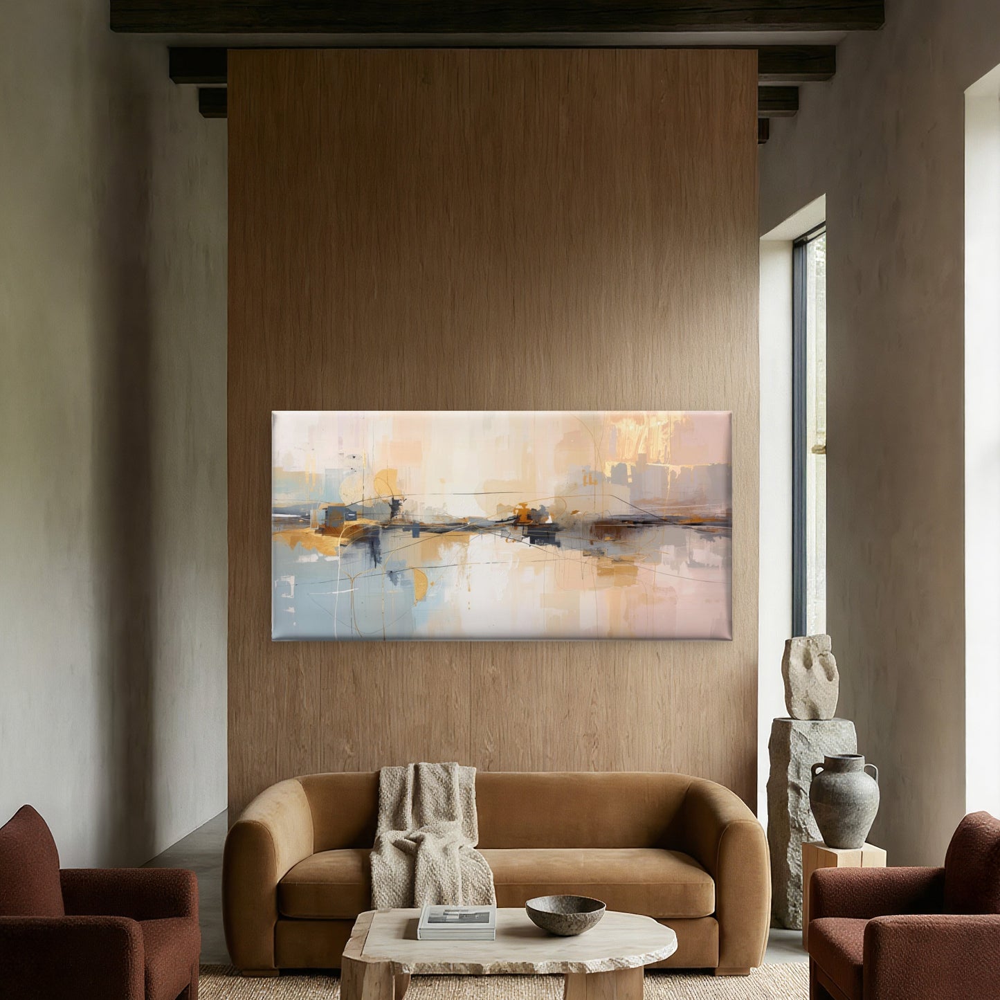 Beige Gold Abstract Scenery Wall Art Canvas Office Home Room Framed 120x60cm