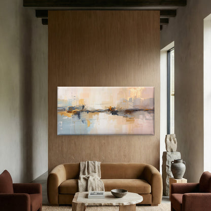 Beige Gold Abstract Scenery Wall Art Canvas Office Home Room Framed 120x60cm