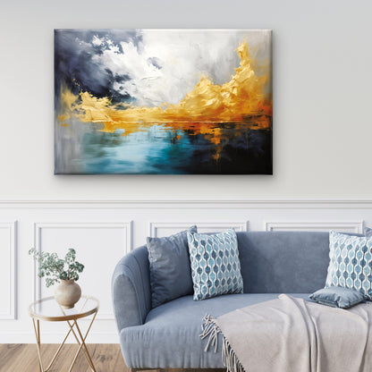 Blue Gold Abstract Painting Wall Art Decor 100% Australian Made