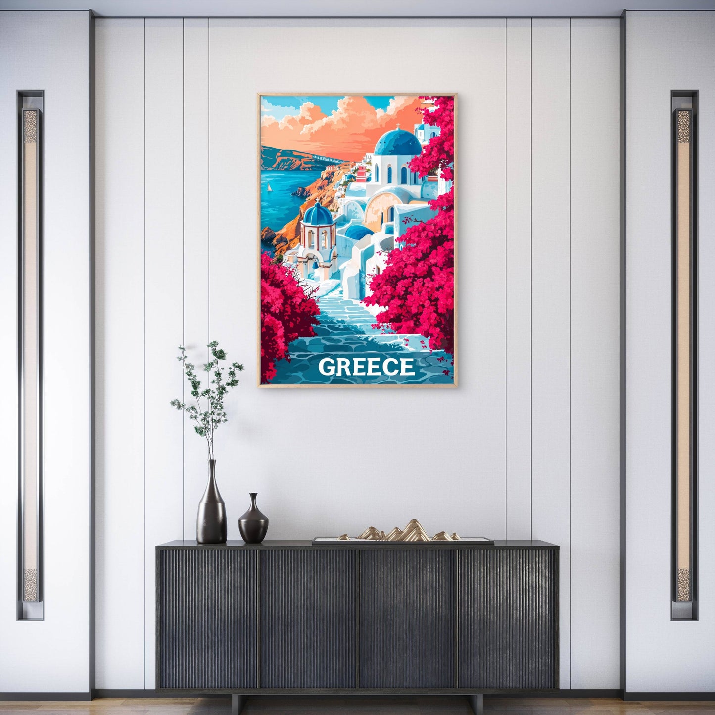 Santorini Greece Sun Drenched Steps To Paradise Travel Poster Print Wall Art