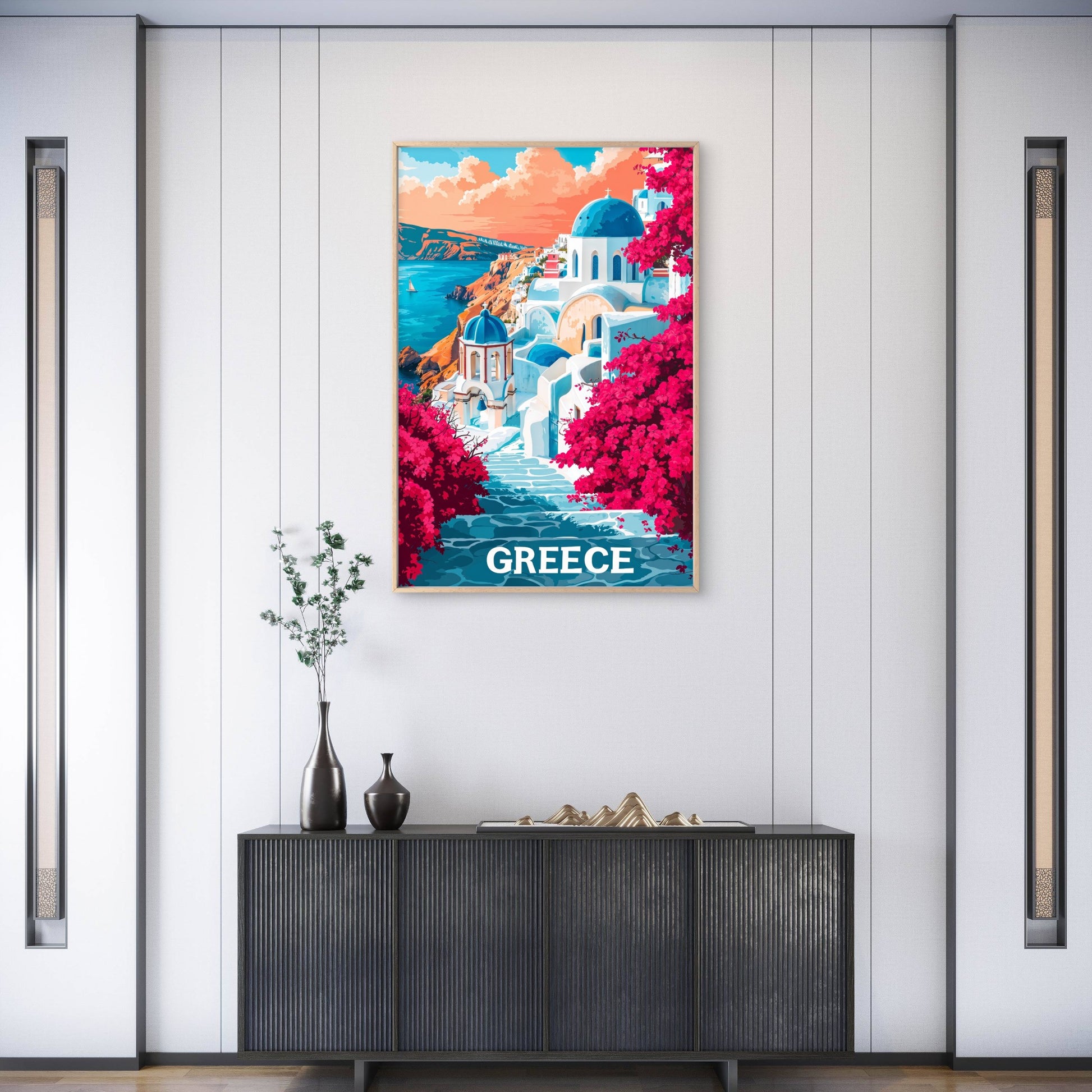 Santorini Greece Sun Drenched Steps To Paradise Travel Poster Print Wall Art