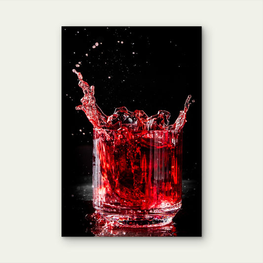 Modern Red Cocktail Ice Drink Wave Splash 40x60cm Metal Print Ready to Hang