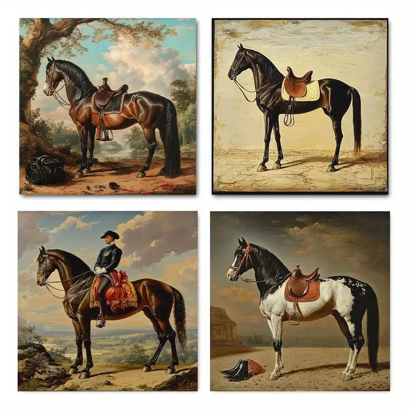 4pcs Horse Dog Deco for Living FG   Wall Art Canvas Framed