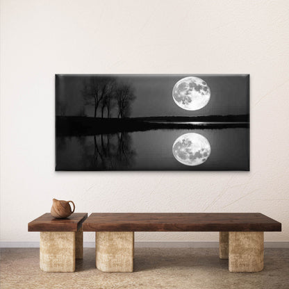 Full Moon Reflection Lake Night Wall Art Canvas Office Home Room Framed 120x60cm - Bella Home Decor