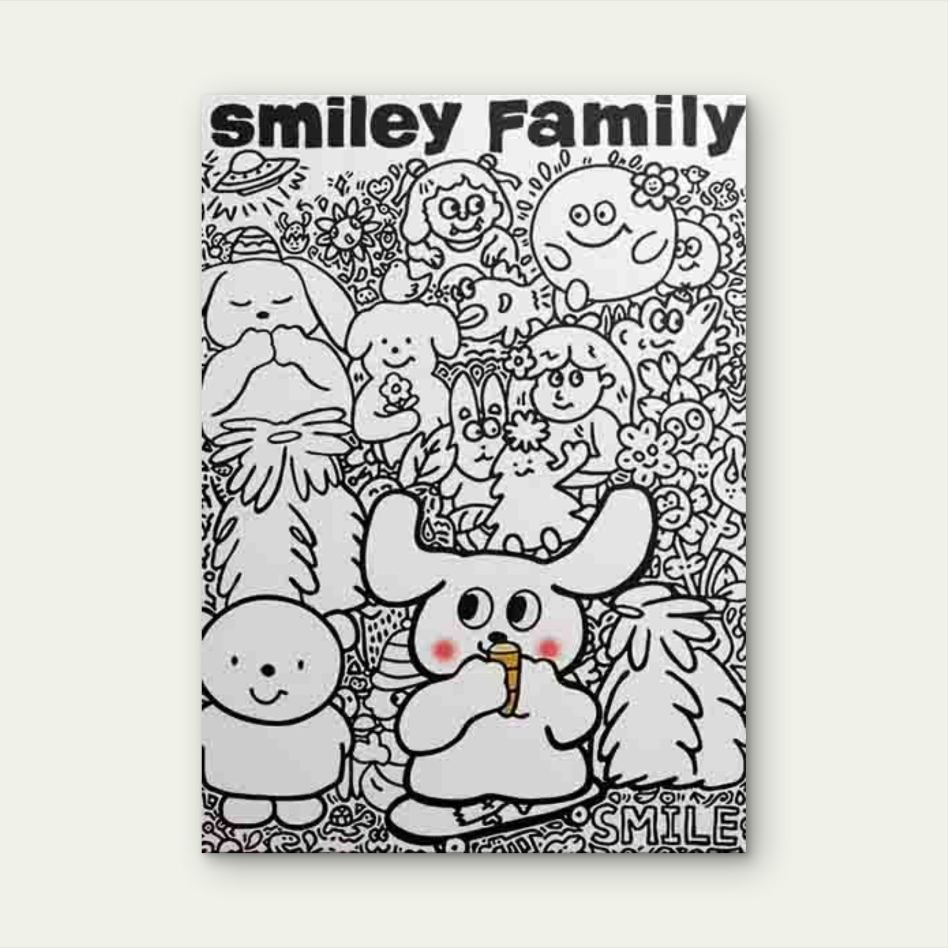Joyful Family Cartoon Characters 60x90cm Metal Print Ready to Hang - Bella Home Decor