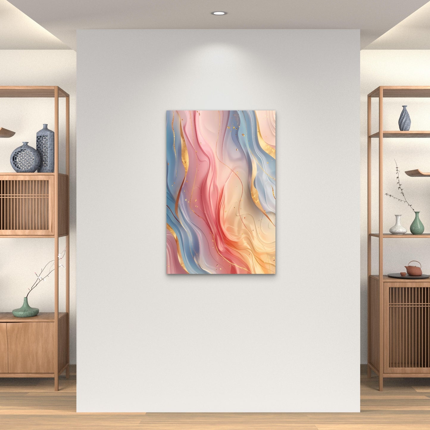 Abstract Fluid Gold Veins Pastel Ribbons 40x60cm Metal Print Ready to Hang