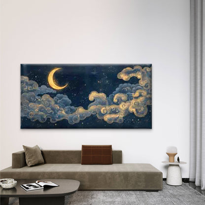 Starry Night Moon Phase Wall Art Canvas Office Home Room Framed 120x60cm