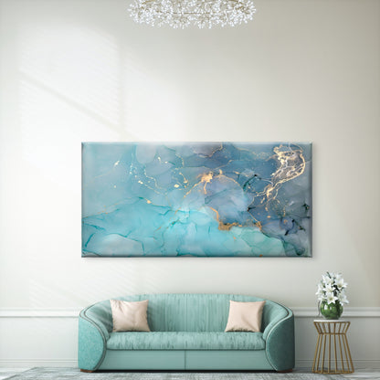 Turquoise Blue Gold Abstract Wall Art Canvas Office Home Room Framed 120x60cm