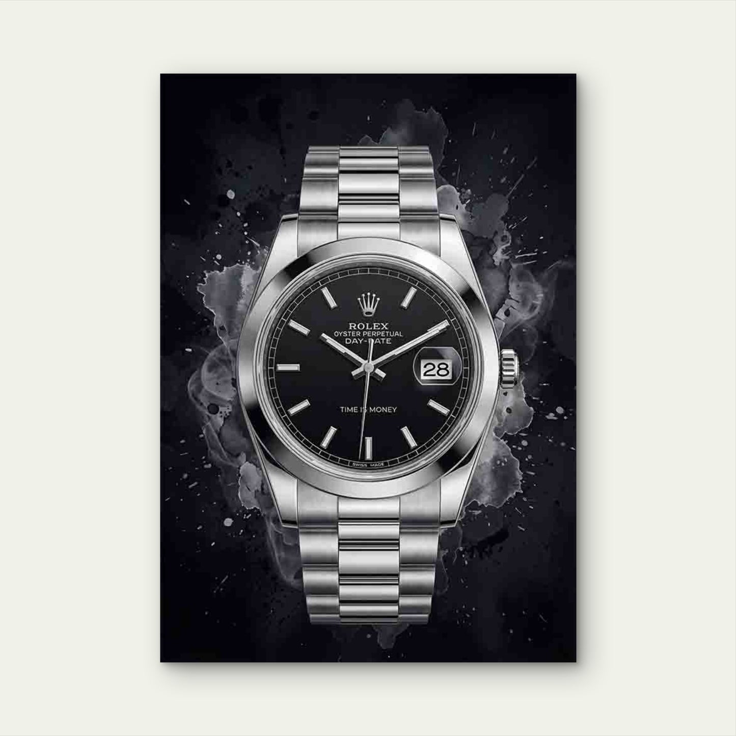 Black Splash Silver Luxury Watch 40x60cm Metal Print Ready to Hang - Bella Home Decor