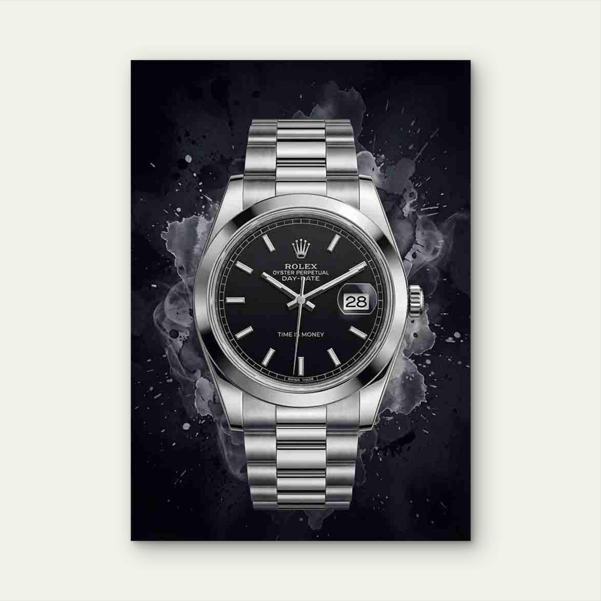Black Splash Silver Luxury Watch 40x60cm Metal Print Ready to Hang - Bella Home Decor