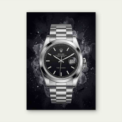 Black Splash Silver Luxury Watch 40x60cm Metal Print Ready to Hang - Bella Home Decor