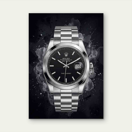 Black Splash Silver Luxury Watch 40x60cm Metal Print Ready to Hang