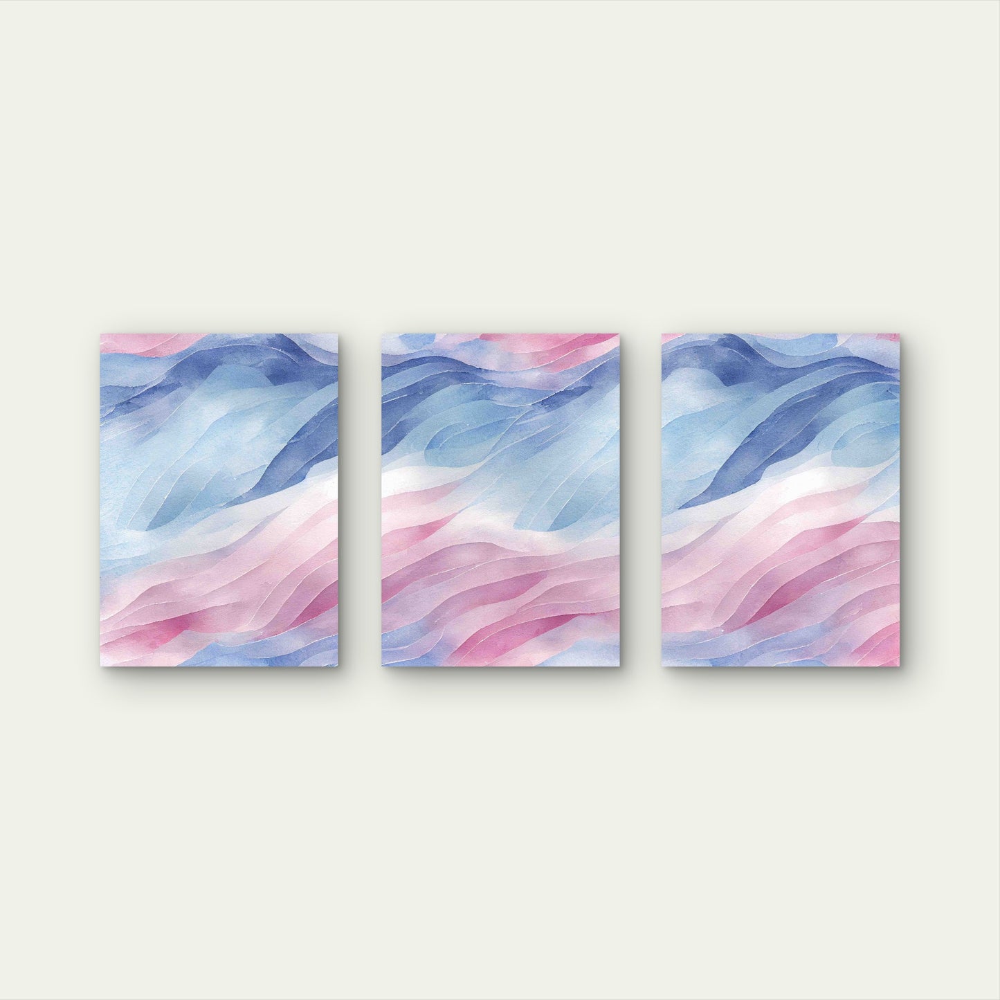 3pcs Blue Pink Swirls Metal Print Ready to Hang Art