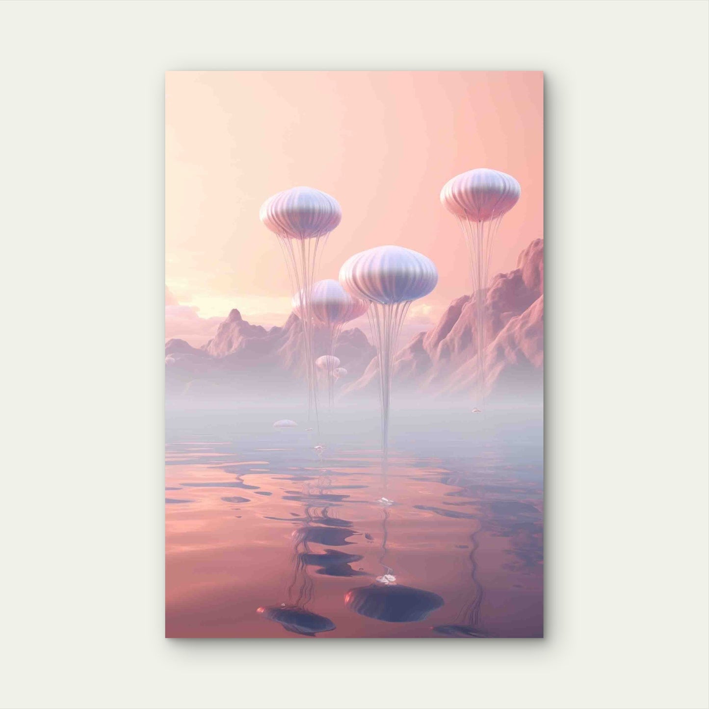 Pastel Hot Air Balloons Over Dreamy Landscape Metal Print Ready to Hang