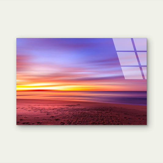 Sunset Over an Australian Beach Glass Printing Wall Art Australian Made Quality