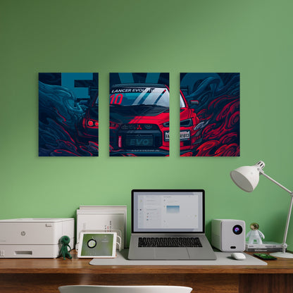 3pcs Moody Ruby Obsidian JDM Circuit Graphic Metal Print Ready to Hang Art - Bella Home Decor