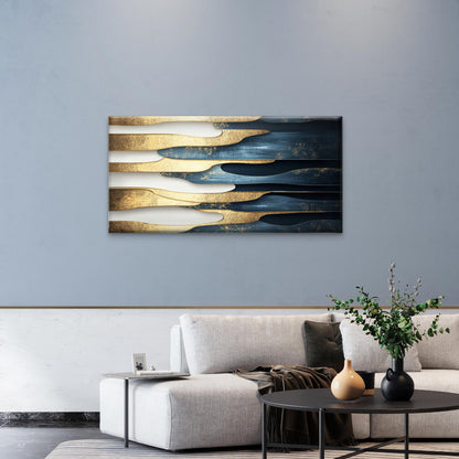 Navy Blue Gold Pattern Abstract Wall Art Canvas Office Home Framed 120x60cm