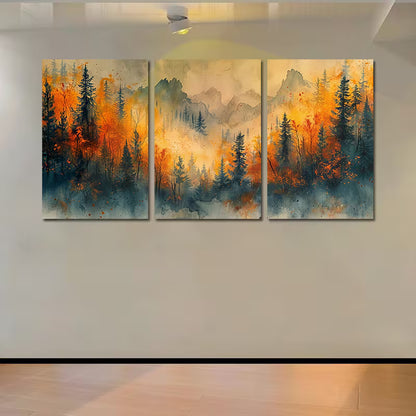 3pcs Misty Forest Scenery with Vibrant Autumn Wall Art Set Canvas Framed 50x70cm - High Quality Print 100% Australian Made Wall Canvas Ready to Hang