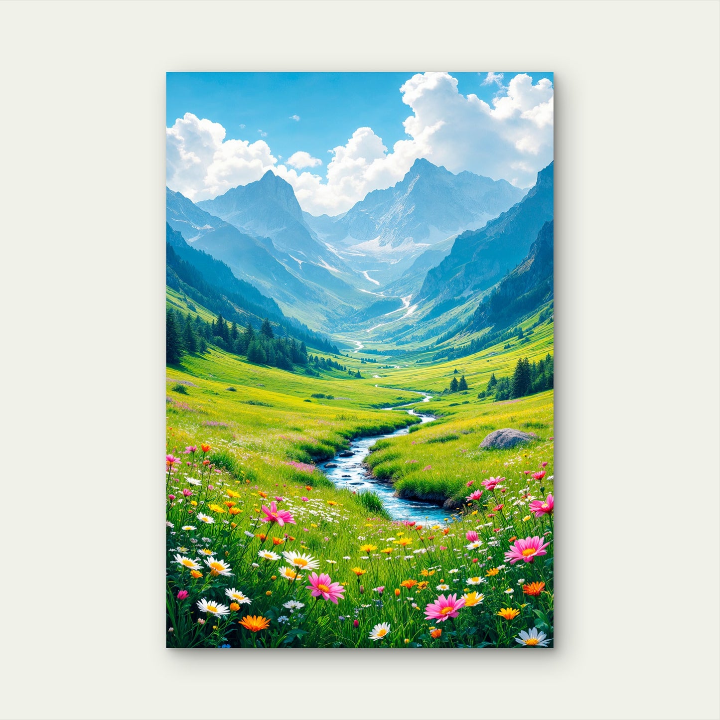 Swiss Alps Mountain Valley Wildflower View 40x60cm Metal Print Ready to Hang