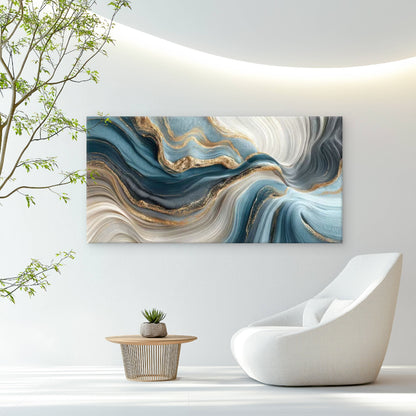 Abstract Geode Waves Blue Wall Art Canvas Office Home Room Framed 120x60cm